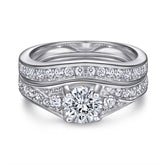 Round Zircon Cathedral with Wave Half Eternity Silver Ring Set